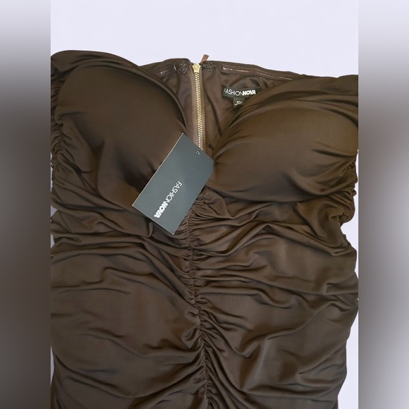 Fashion Nova Ruched Everywhere Midi Dress - Brown - Size XL, NEW WITH TAGS - Picture 4 of 7